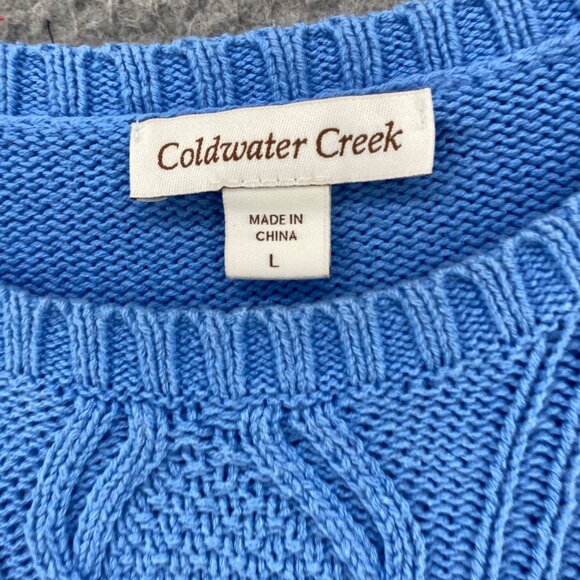 Coldwater Creek Sweater Womens Large Blue Cable Knit Stretch Pullover Everyday - Picture 5 of 10